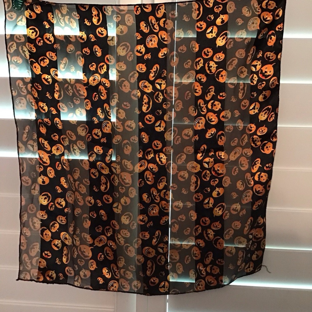 Halloween Pumpkin Print Sheer Scarf "Happy Halloween"